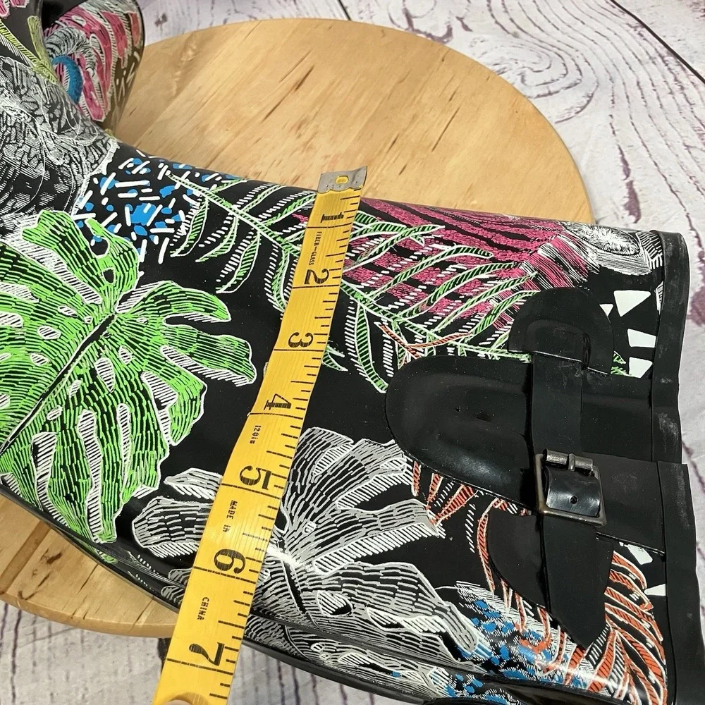 Sakroots Rhythm Rain Boots Black Floral Zebra Tall Womens Size‎ 9 Festival Art